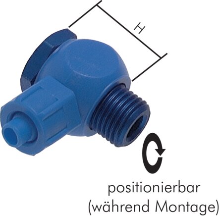 Exemplarische Darstellung: CK-Winkel-Schlauchverschraubung (Hohlschraube) mit zylindrischem Gewinde, Kunststoff (POM)